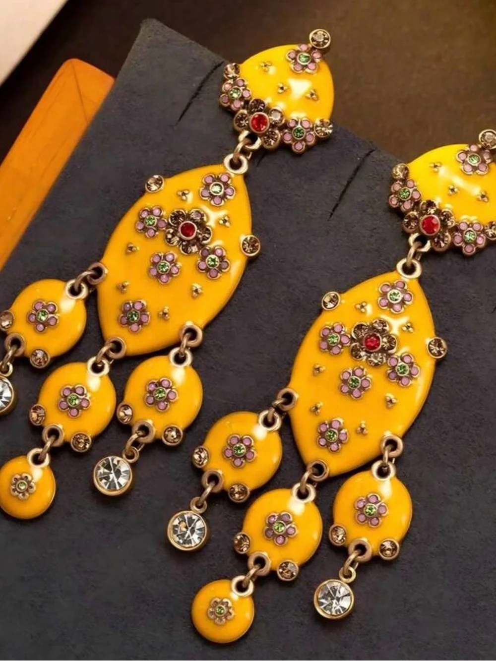Vintage luxury Yellow Floral Dangle Earrings with Multicolor Accents